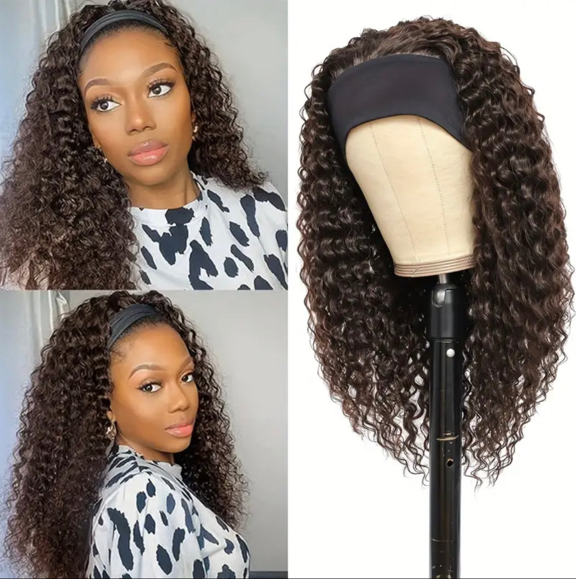 Perruque Bouclée à Bandeau – Élégance Ombre Marron, Longueur Moyenne