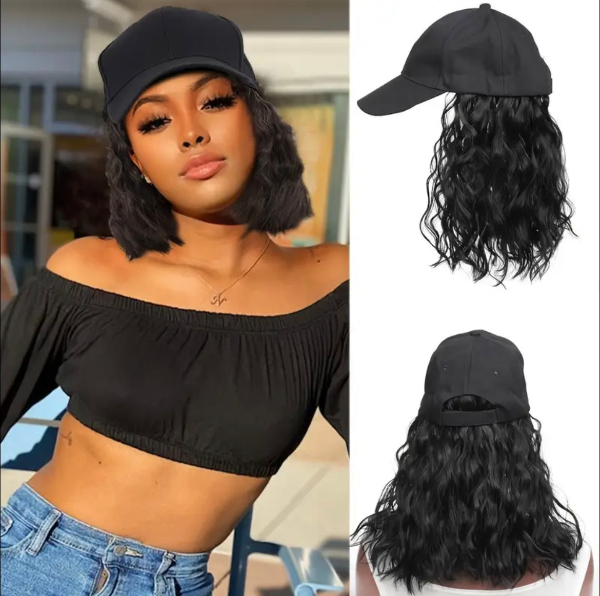 Chanelle | Perruque Ondulée avec Casquette – Look Moderne et Décontracté